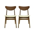 thumbnail image 3 of Christopher Knight Home Wood Dining Chairs with Faux Leather Seat, Splayed Legs, Walnut+Beige, Set of 2, 3 of 8
