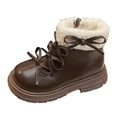 thumbnail image 5 of Dakaela Kids Cute Boots Girls Bow Ankle Combat Booties Fleece Lined Toddler Winter Snow Dress Shoes Brown, 5 of 6