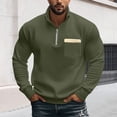 thumbnail image 3 of Men's Quarter Zip Pullover Sweatshirt, Stand Collar Fleece Lined Casual Winter Fall Solid Top with Pocket for Daily Use and Outdoor Leisure,Army Green,L, 3 of 8