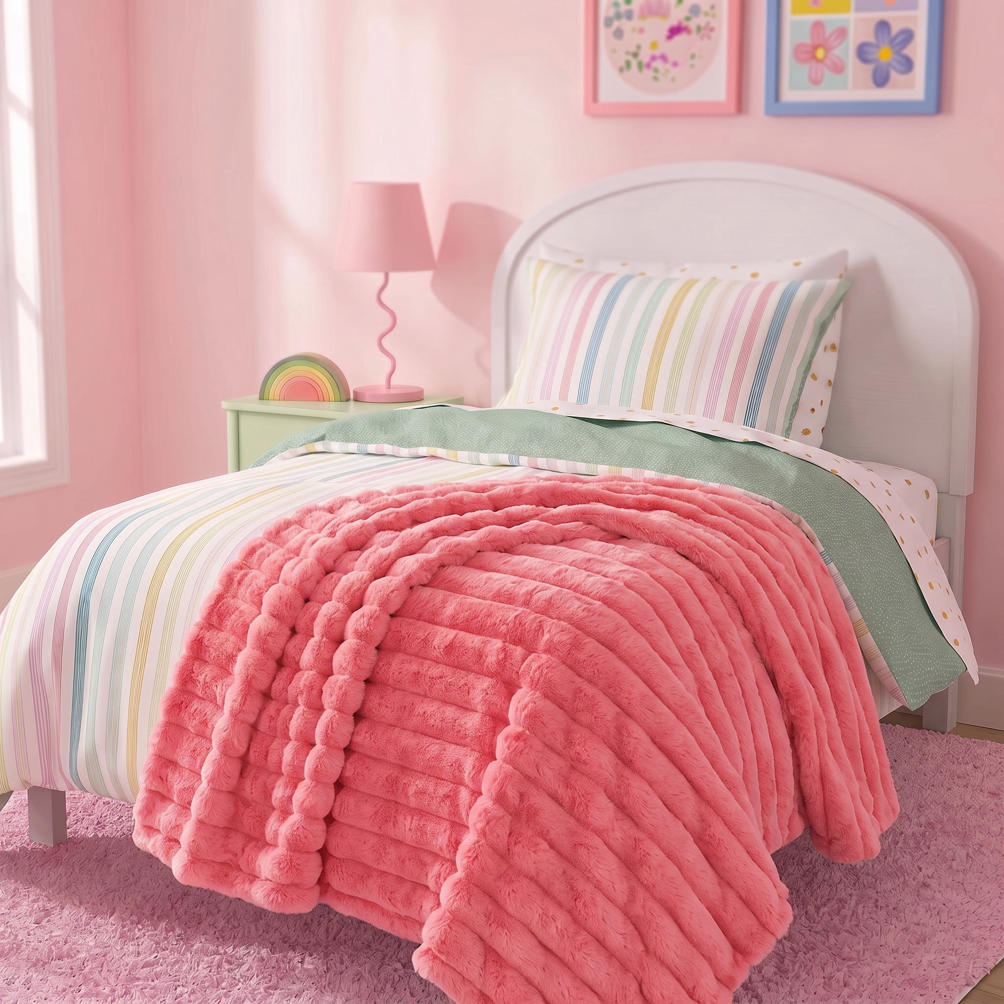 Mainstays Kids Soft Channel Pink Faux Fur Throw, 50" x 60"