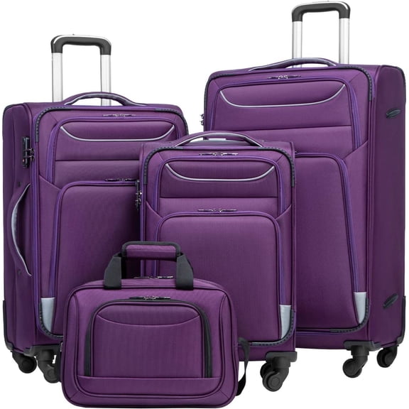 Luggage 4 Piece Set Suitcase Spinner TSA Lock Softshell lightweight ( sliver)