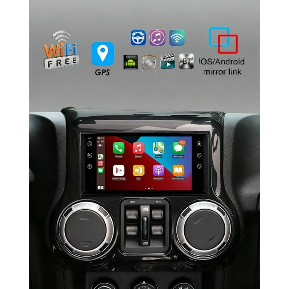 Molaner Car Radio for Jeep Wrangler JK 2011-2014 7" Android 15 Touchscreen Stereo Fit for Wireless Carplay Android Auto Bluetooth Wi-Fi AM FM GPS SWC DSP Mirror Link,2 32G