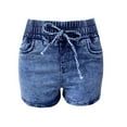 thumbnail image 4 of LYMAYTER Elastic Waist Jean Shorts for Women's Slim Denim Shorts High Waist Cowboy Shorts Drawstring Denim Shorts S-XL, 4 of 8