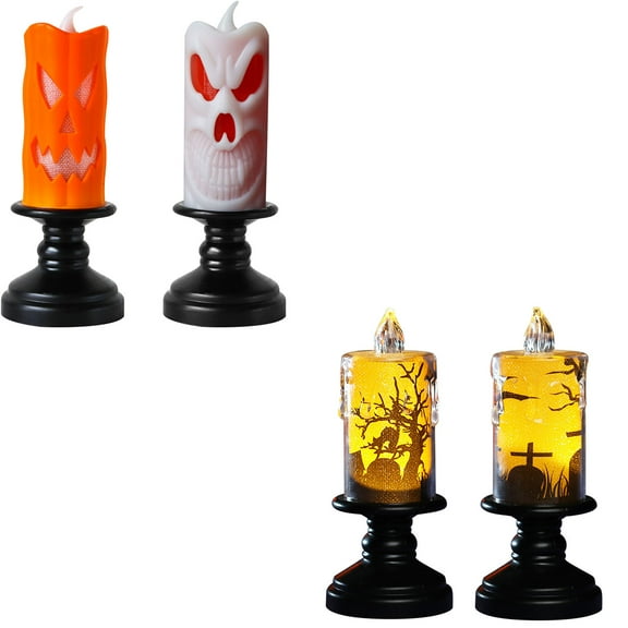 FEOLGEHLY 4 Pcs Halloween Pumpkin Candle Light, Halloween Snow Globe Candles Lighted Lamp, Flameless Candle Lihts LED Lamps Festival Decor Light for Halloween Party Table Centerpieces