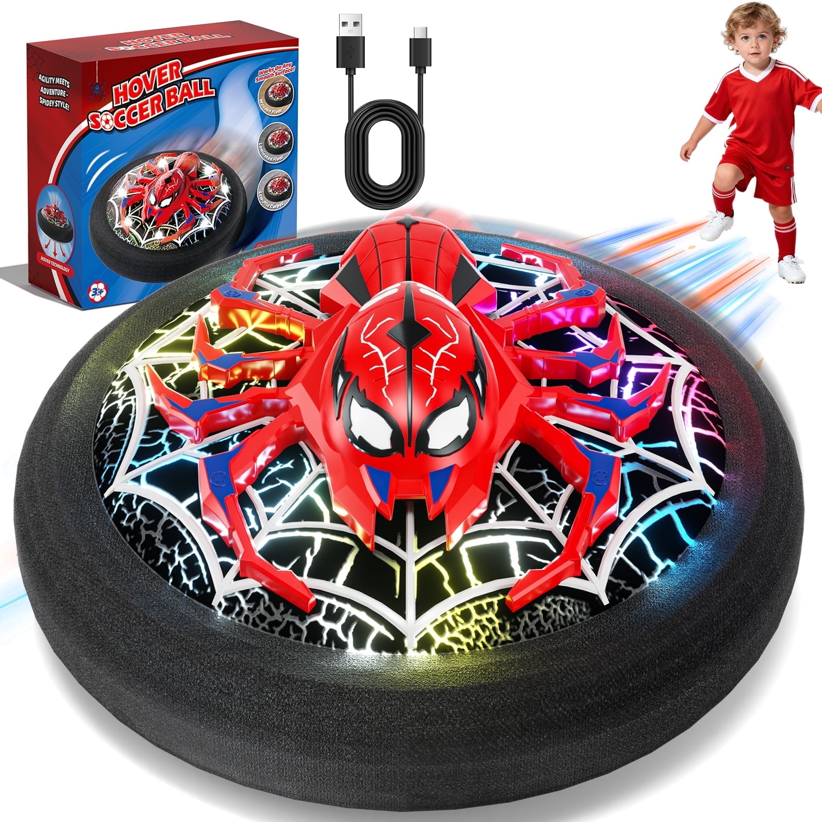 Hover Soccer Ball for Kids, Rechargeable Spider Air Soccer Toys with Colorful Light, Indoor Toys for Boys 5 to 8 Years, Birthday Christmas Gifts for Boys & Girls