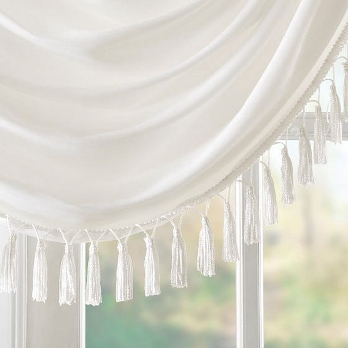MAYEERTY 38x46" Faux Silk Waterfall Embellished Valance White