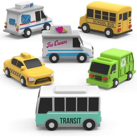 Tub Works Vehicles Bath Cars Mold Free Bath Toys, 6 Pack, Sealed, No Hole Bath Toys