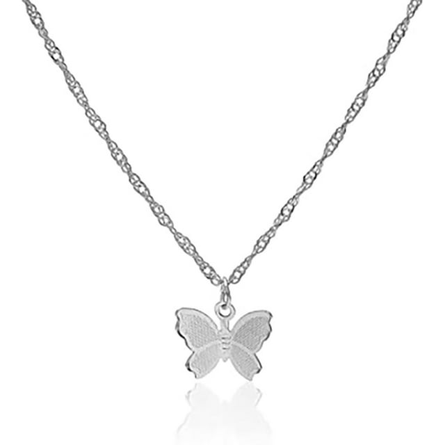 Collar de mariposa colgante simple collares lindos cadena larga multicapa joyería de moda mujeres niñas regalo para ella - plata BANYUO Electrónica