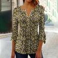 thumbnail image 2 of Puntoco Tops Blouses for women Clearance 2025,Womens Tops Casual V Neck Shirts Floral Solid Blouse Ruffle Tunics 3/4 Sleeve Tshirt Yellow XL(XL), 2 of 5