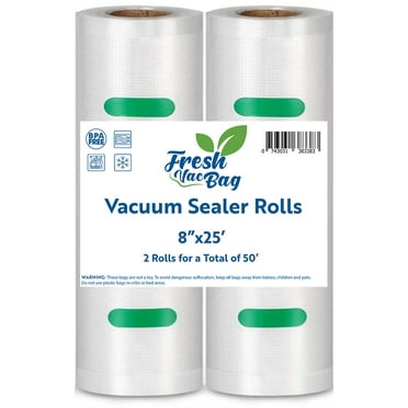 Two Rolls of 8"x25' Food Saver Vacuum Sealer Rolls Freezer Bags Rolls for Seal a Meal,Food Saver Vacuum Sealer Fits Inside Storage Area Sous Vide Vacuum, Cut to Request Size Roll, 2 Rolls
