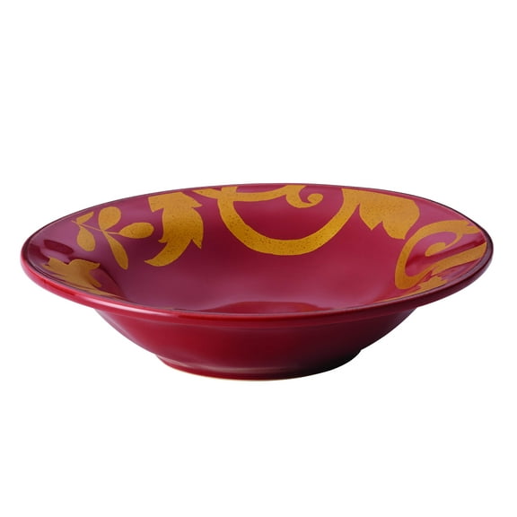 Rachael Ray Dinnerware Gold Scroll 10-Inch Round Serving Bowl, Cranberry Red