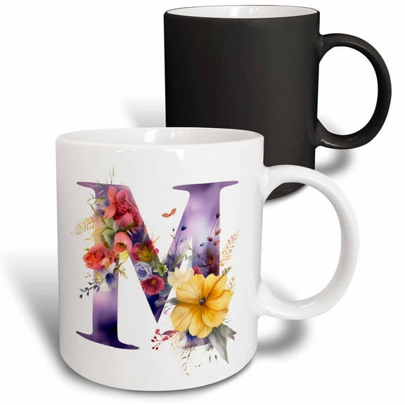 3drose, Pretty Floral Monogram Initial M, 11oz Magic Transforming Mug