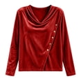thumbnail image 5 of Smupbvky Velvet Tops for Women Dressy Casual Cowl Neck Long Sleeve Pullover Soft Velour Blouses with Buttons (XL, Red), 5 of 5