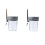 i Kito Oatmeal Overnight Jars with Measuring Marks 10 oz, Overnight Oat Jar with Spoon Gray 2pack