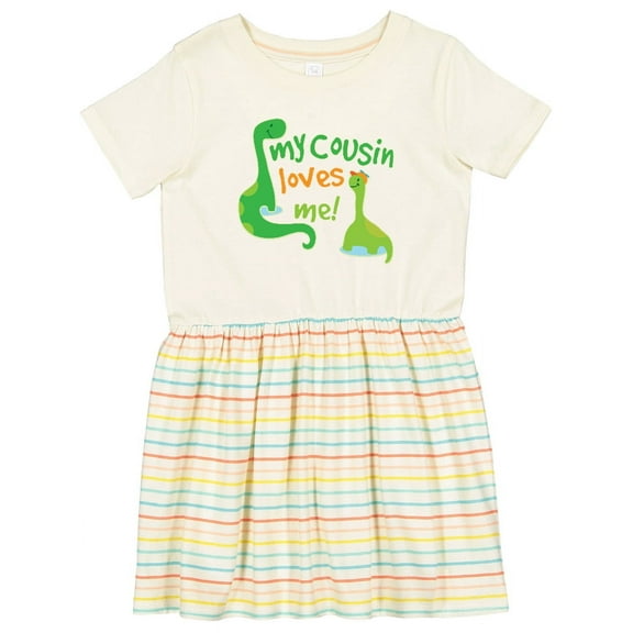 Inktastic My Cousin Loves Me Dinosaur Girls Toddler Dress