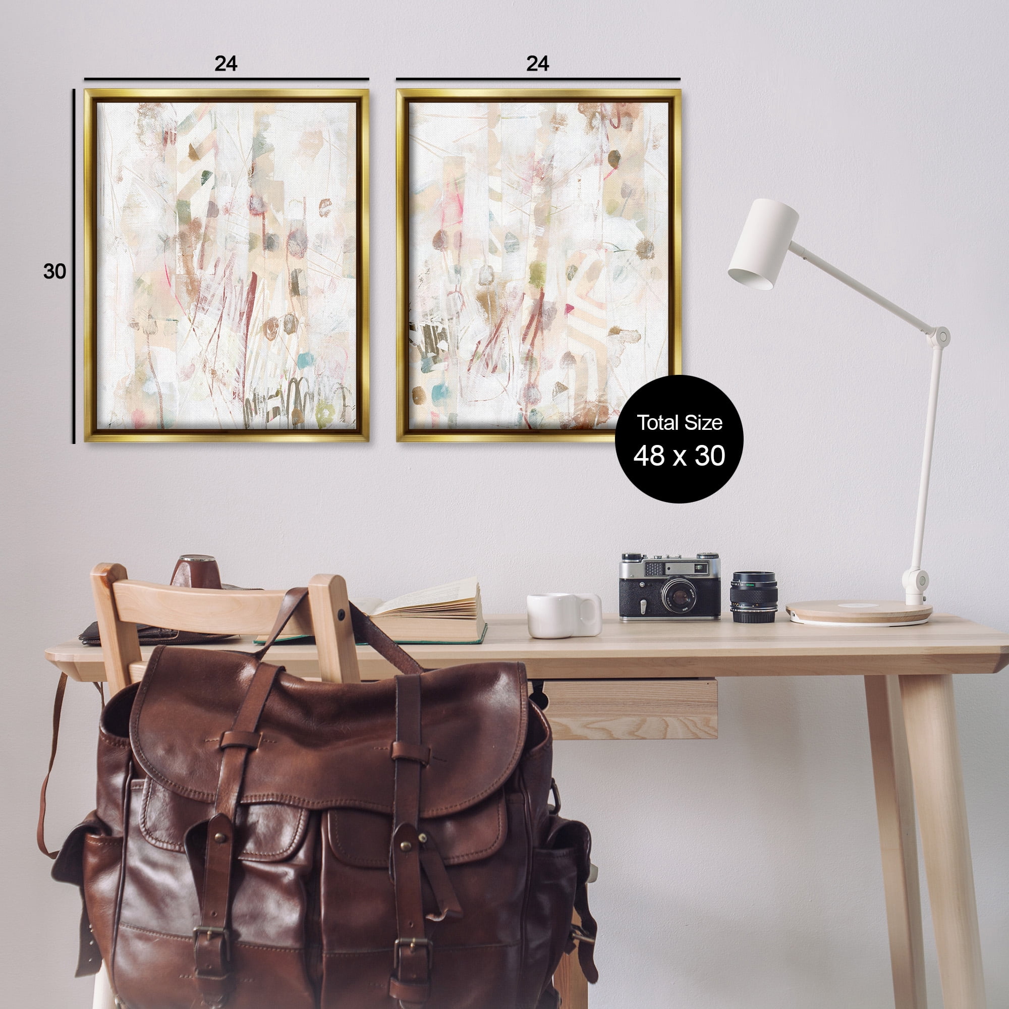 Stupell Industries Subtle Chaotic Patterns Abstract Painting Gold Floater Framed Canvas Art Print Wall Art, 25 x 31, Set of 2