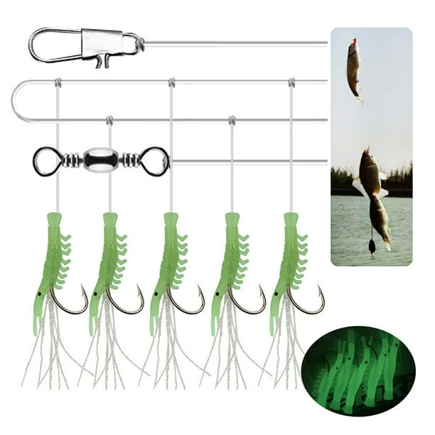 3 Strings Luminous Shrimp Hook Fishing Lure Hook String Tack Bait Jigs Hook  Lure Worm Fake Lure Lure Fishing Hooks (NO.6 Hooks)