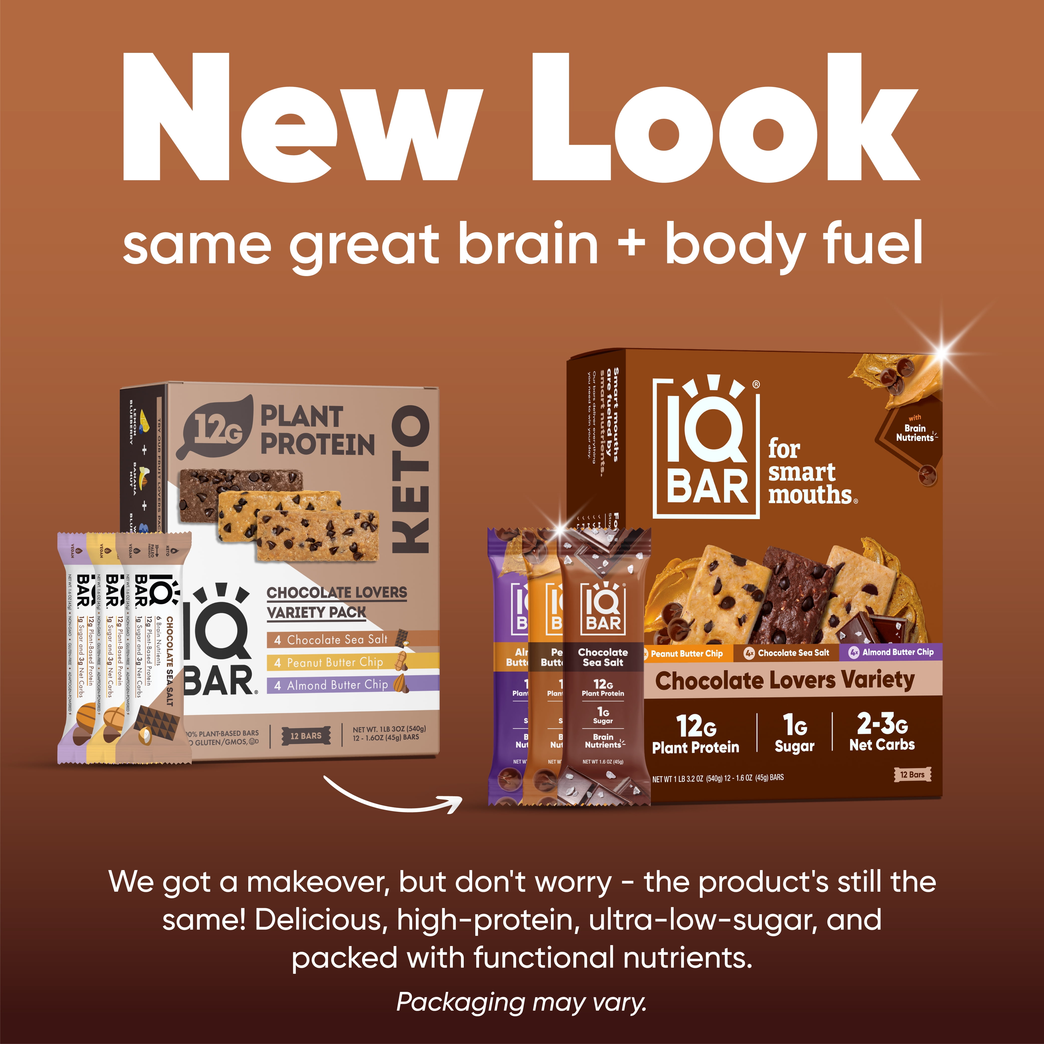 IQBAR Clean Plant Protein Bars - Chocolate Lovers Variety - 12 Count - Keto, Vegan, High Fiber, Gluten and Dairy Free, Low Sugar Snack