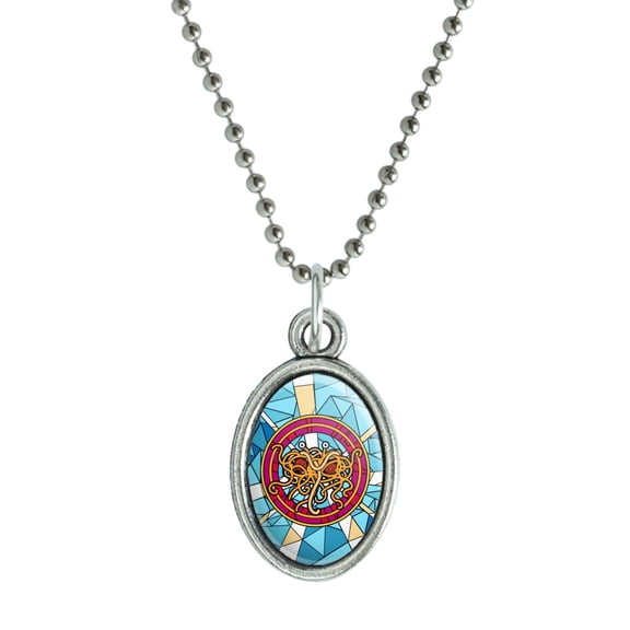 Flying Spaghetti Monster Stained Glass Antiqued Oval Charm Pendant with Chain