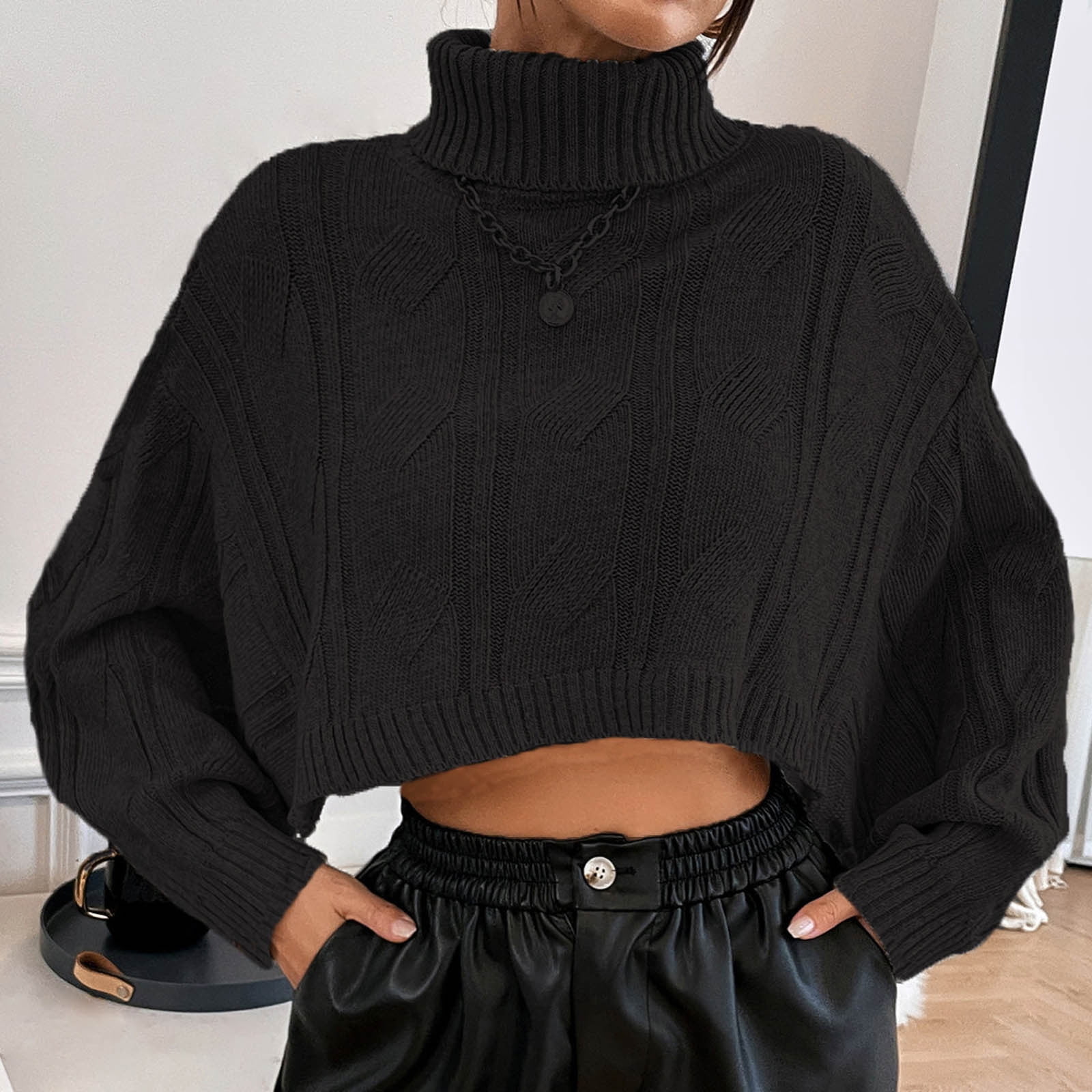 Womens Cropped Sweaters Batwing Sleeve Turtleneck Pullover Womens Cropped Sweaters Batwing Sleeve Turtleneck Pullover