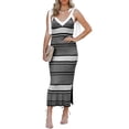 thumbnail image 2 of Women Summer Midi Bodycon Sweater Dress Sexy V Neck Tie Shoulder Striped Knit Side Slit Sleeveless Tank Dress, 2 of 5