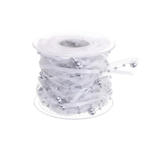 MasteelfCA 1 Roll Creative Bead Ribbon Wedding Decorative Webbing Bands for Bouquet Party DIY Craft Supplies (Silver)