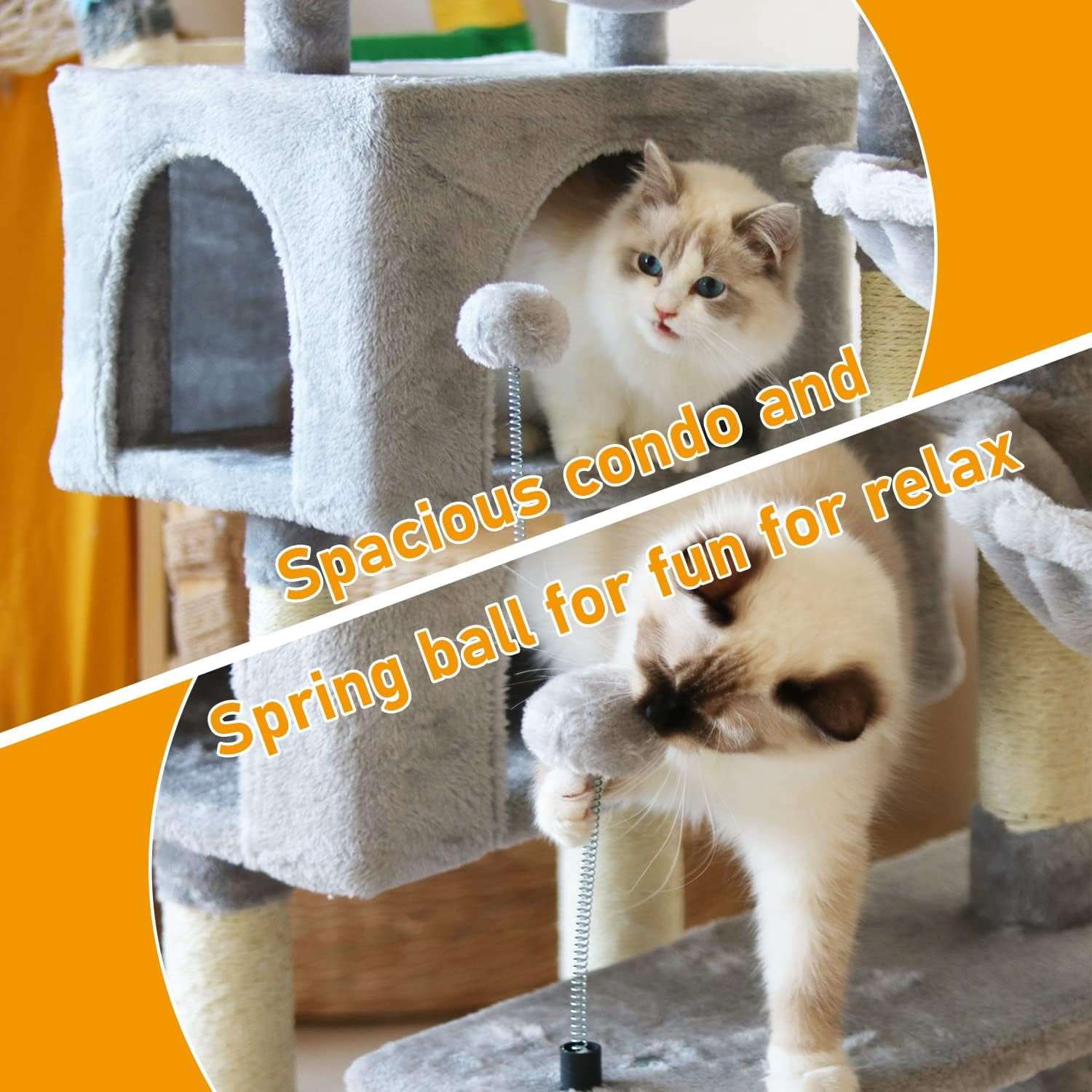 Cat Tree Cat Tower Condo with Sisal Scratching Post for Indoor Cats Cat Tree Cat Furniture with Hammock Perch and Kitten Ball Toys