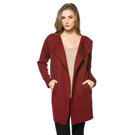 Women's Solid Knit Long Sleeves Open Draped Cardigan Sweater Coat