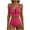 #0354-Hot Pink, variant on Ailaofu Women's Solid Color Spaghetti Strap V-Neck Cutout Bikini Set - High Waisted Textured Ruffled 2-Piece Swimsuit