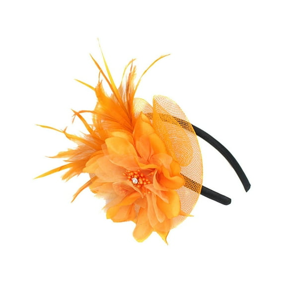 ZHENHONG Tea Party Hats for Women Fashion Wedding Fascinator Hat Ribbons and Feathers Cap Casual Solid Headwear Orange