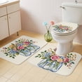thumbnail image 3 of Watercolor Flowers Bathroom Rugs Set Pink Rose Leaf Bottle Decoration Non Slip Absorbent Soft Bath Mats 3 Piece Set with Bathroom Rug, U-Shaped Floor Mat, Toilet Seat Cover Large Size, 3 of 9