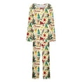 thumbnail image 7 of asdoklhq Women Christmas Pajamas Women Christmas Fashionable and Casual Loose Printed Round Neck Button Up Long Sleeved Pants Pajama Set Multicolor S, 7 of 7