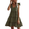 thumbnail image 4 of Txlixc, vestido informal de verano para mujer, vestido acampanado de Color sólido sin mangas con cuello en V y volantes, vestido plisado para fiesta en la playa, ropa de calle Txlixc  Estilo de ocio, 4 of 8