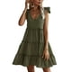 thumbnail image 4 of Txlixc, vestido informal de verano para mujer, vestido acampanado de Color sólido sin mangas con cuello en V y volantes, vestido plisado para fiesta en la playa, ropa de calle Txlixc  Estilo de ocio, 4 of 8