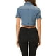 thumbnail image 3 of Chaqueta de mezclilla recortada para mujer INSPIRE CHIC, de manga corta, con botones, color azul claro, talla M, 3 of 7