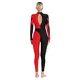 thumbnail image 3 of Haitryli Women Long Sleeve Contrast Color Jumpsuit Gymnastics Leotard Unitard Red L, 3 of 7