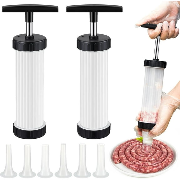 BlinkLLX 2 Set Sausage Stuffer, Homemade Manual Sausage Maker, Fast Meat Stuffer Filler Sausage Press Filling Tools, Hot Dog Stuffer with 3 Size Filling Tubes for Household Use