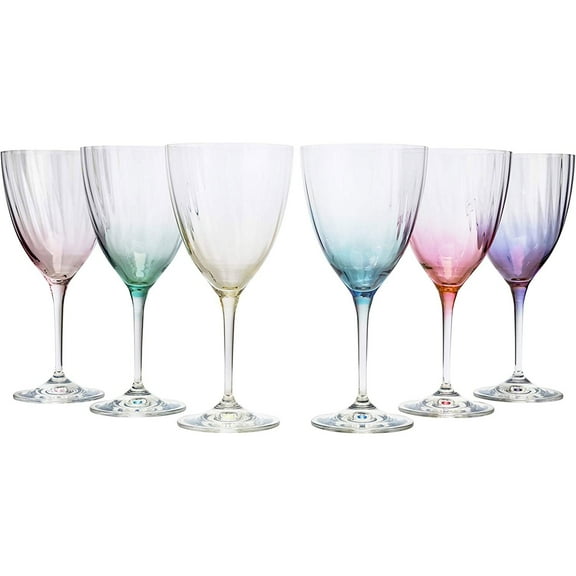 Elegant and Modern Decorative Kate Optic Design Wine Glassware Set for Parties, Events, Wedding, Birthday Programs, and Home Bar - 13 oz Glasses, Set of 6, Assorted Color