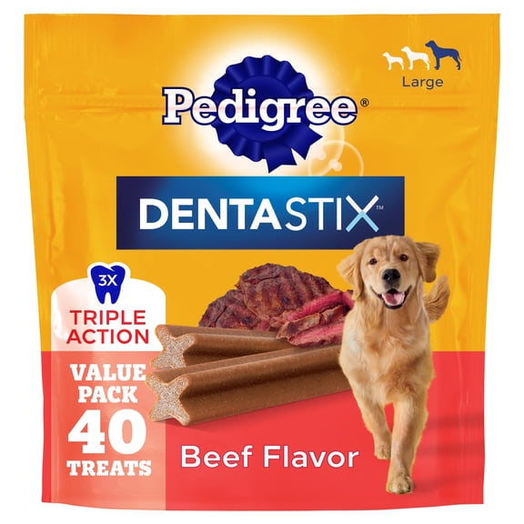 Pedigree Dentastix Dog Dental Treats, Beef Flavor, Large Breed Dog Treats, 2.08 lb. Bag