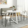 thumbnail image 4 of 3-Piece Round Dining Set, Trestle Dining Table with 2 Boucle Chairs, 4 of 14