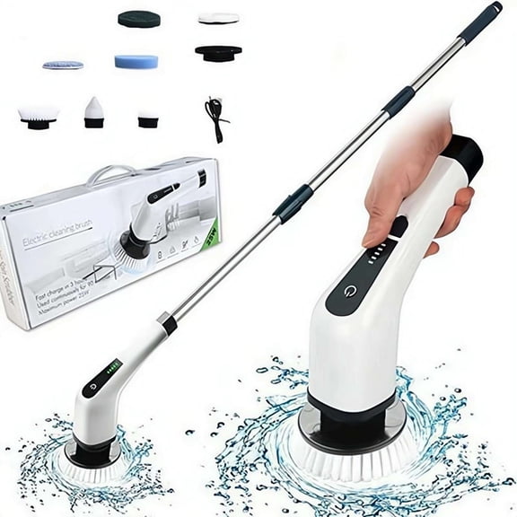 Cordless Electric Spin Scrubber,9-in-1 Multifunctional Electric Cleaning Brush with Detachable Handle, 9 Replaceable Brush Heads, for Bathroom, Kitchen, Car