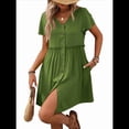 thumbnail image 3 of Vestido Bohemio de Fiesta para Mujer, de Corta, con Botones, Escote en V y Bolsillos, Color Verde Alga Talla M, 3 of 6