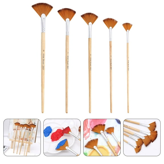 UPOUART Watercolor Fan Paint Brushes Set, Soft Nylon Bristles, Small Size, 5 Pieces for Art and Craft