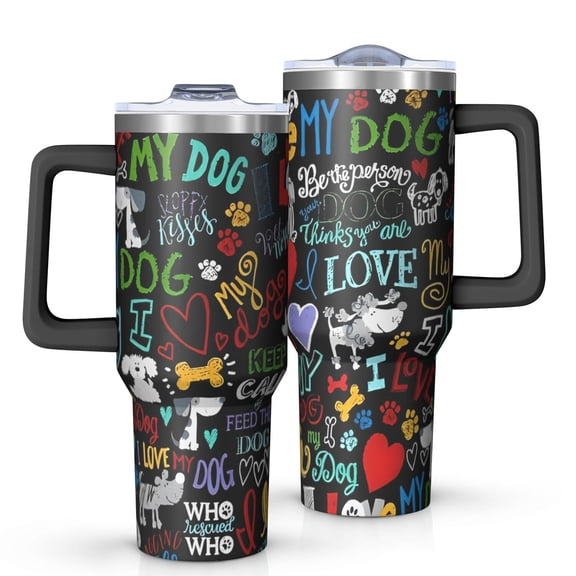 OBREWU I Love My Dogs Art Tumbler with Handle and Lid,I Love My Dogs Art 40oz Double Wall Vacuum Insulated Tumbler,Cups Gift for Women and Men