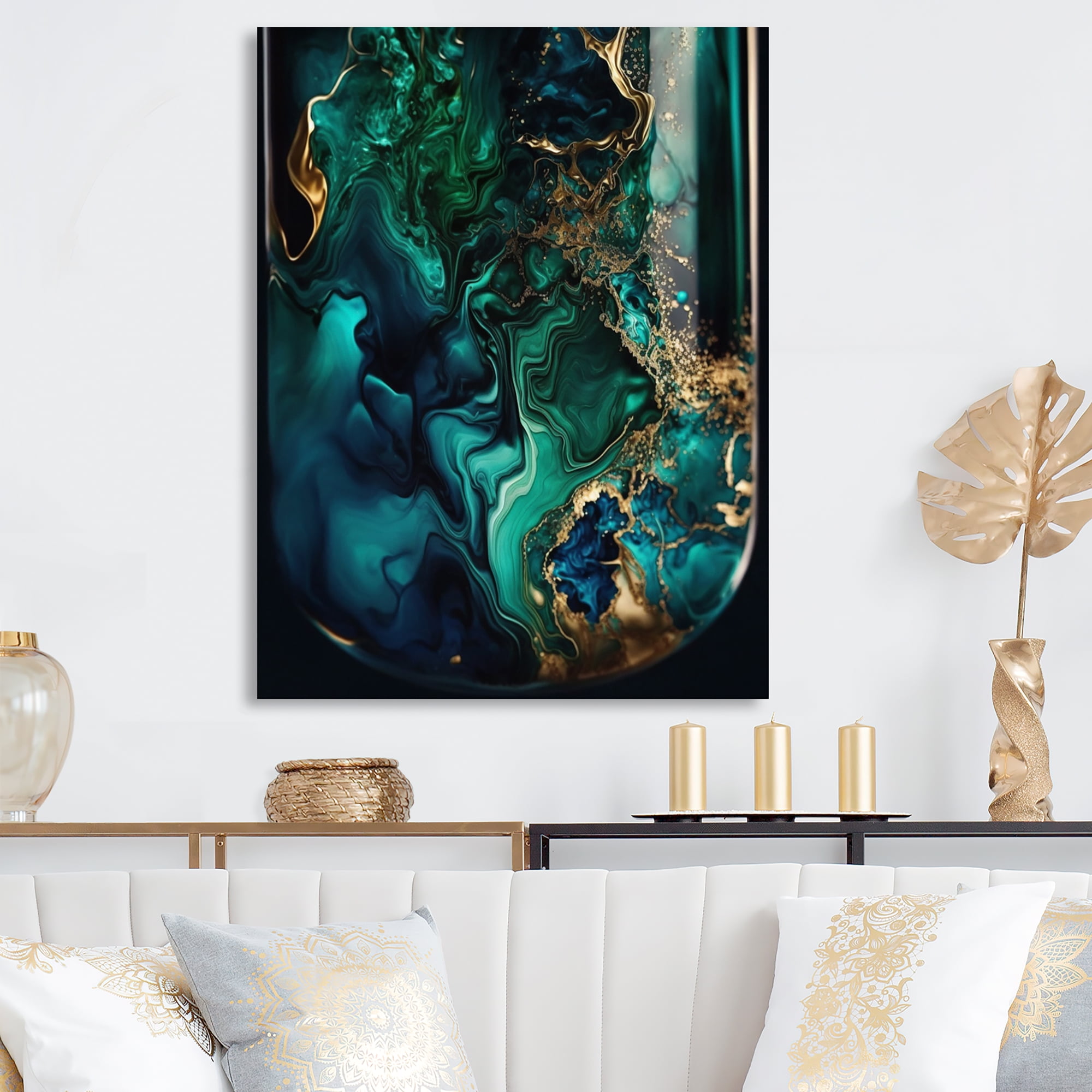 Designart Abstract Geode Marble Green And Blue II Canvas Wall Art