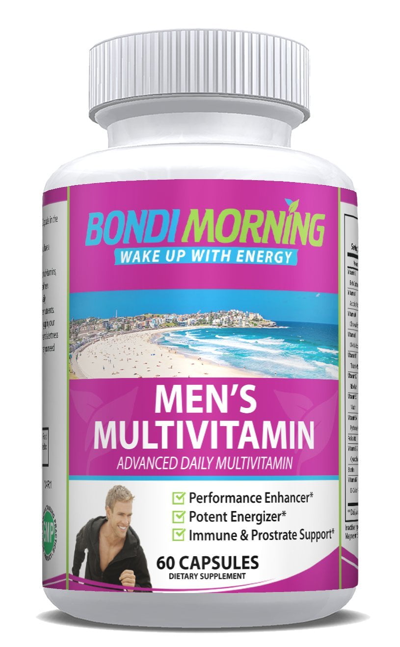 Bondi Morning Men's Multivitamin - Performance Enhancer & Energizer NonGMO Advanced Daily Dietary Supplement - Vitamins, Minerals, Antioxidants & Herbs - 60 Capsules