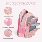 Forestfish 3-Piece Backpack Set for School,Large Capacity Teen Backpack with Insulated Lunch Bag & Pencil Case,Waterproof with Laptop Compartment & Side Pocket(Daisy A/Pink)