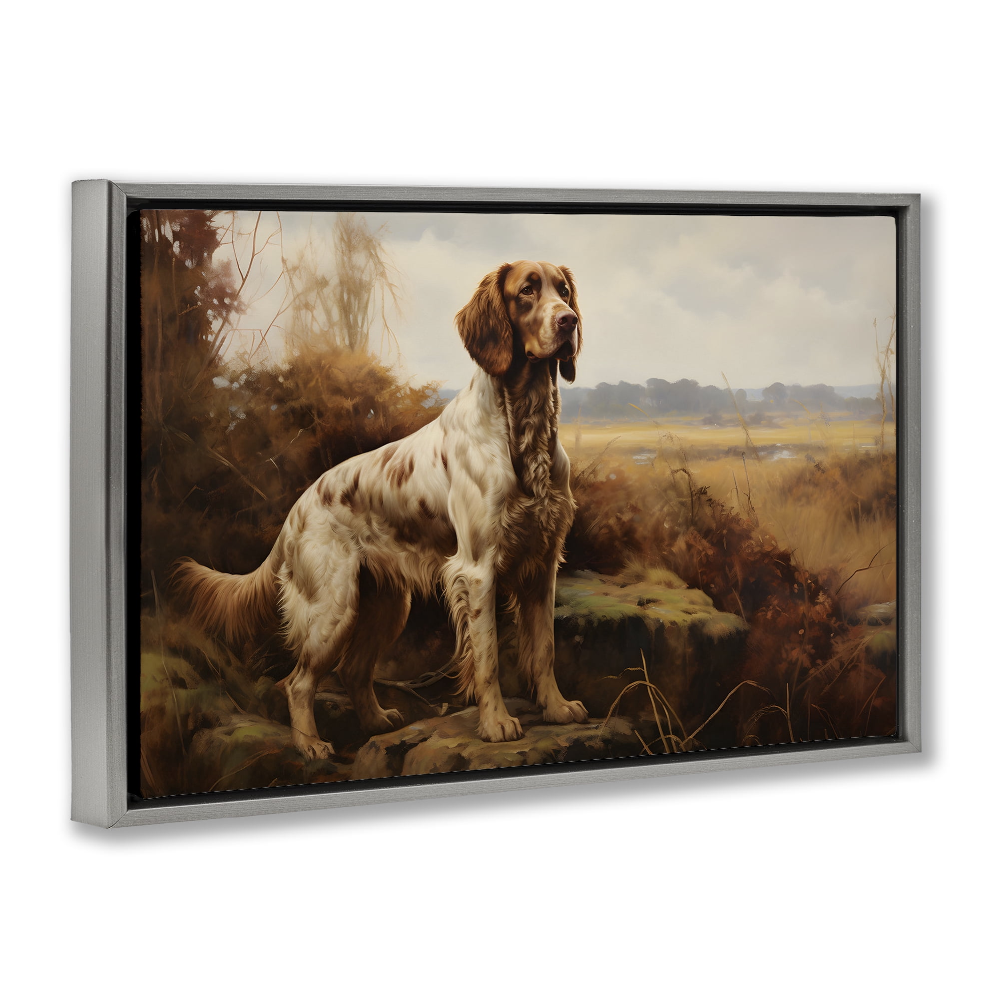 Stupell Industries On The Hunt Scenery Landscape Painting Gray Floater Framed Canvas Art Print Wall Art, 31 x 21