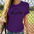 thumbnail image 3 of WREESH Casual Women's Heartbeat T-Shirts Cute Love Heart Print Short Sleeve Crew Neck Tops Purple, 3 of 5
