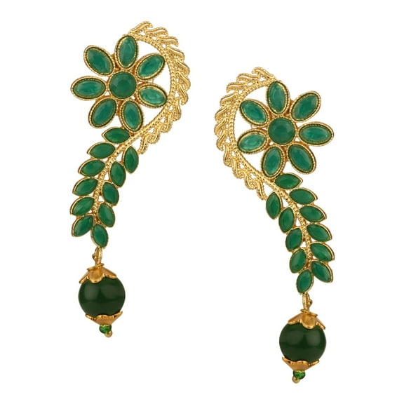 Efulgenz Crystal Rhinestone Pearl Gold Plated Round Dangle Drop Statement Bridal Wedding Earring Set Jewelry (Green)